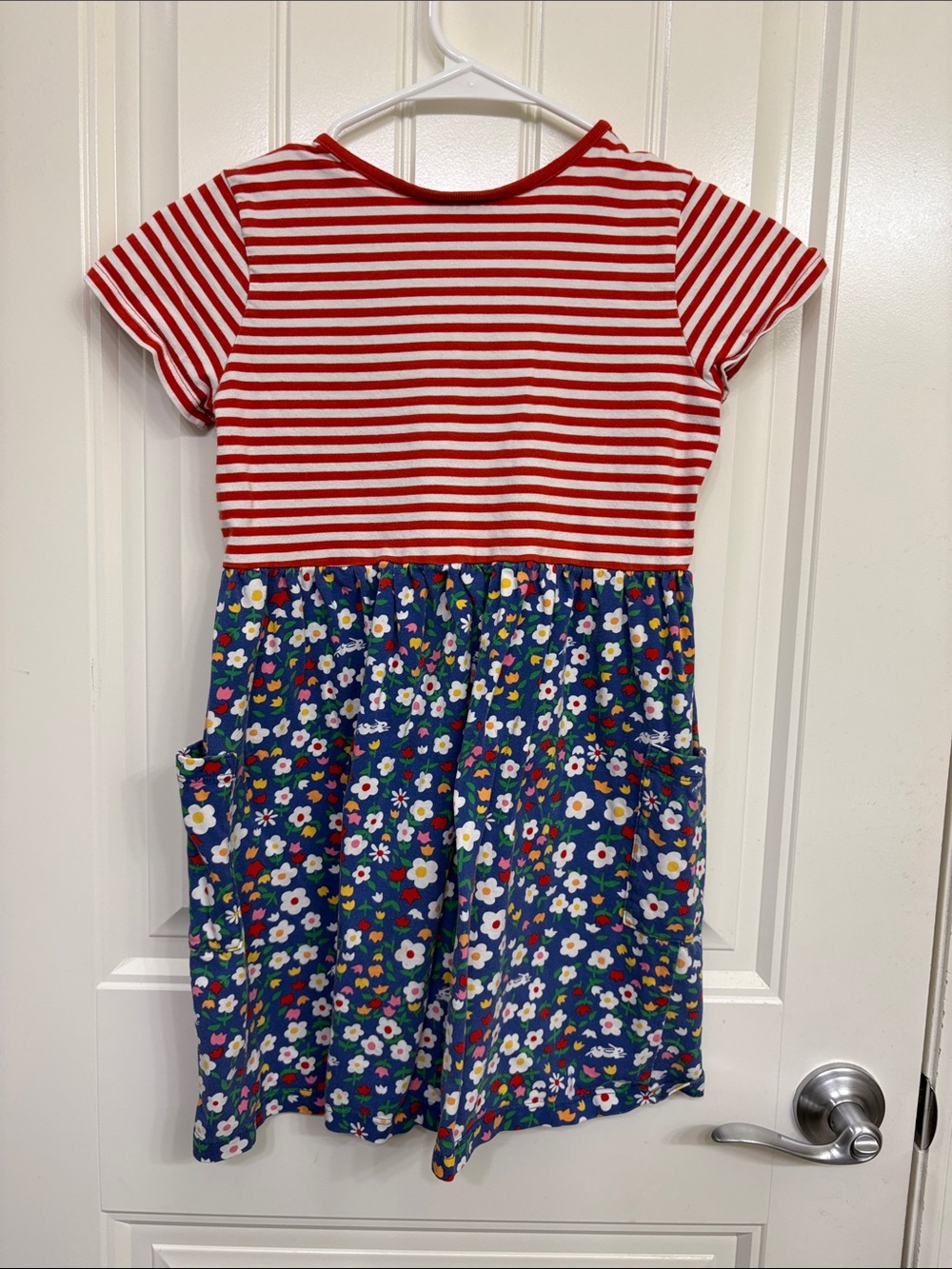 Hanna Andersson Red & Blue Floral Mixed-Print Dress Stripes, flowers, bunnies - Picture 8 of 10